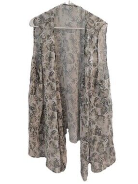 White & Green Lightweight Printed Leaf Open-Front Cardigan 2X (20W-22W)
